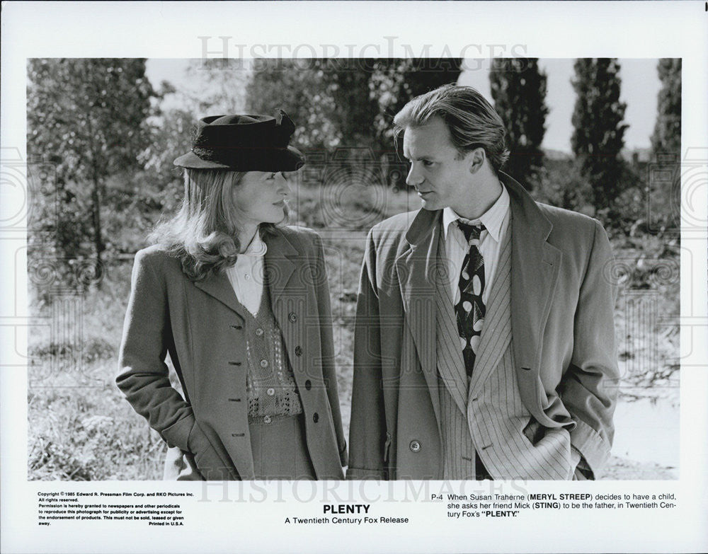 1985 Press Photo Meryl Streep,actress and Sting,singer in Plenty - Historic Images