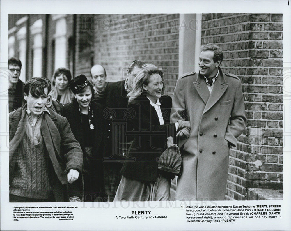 1985 Press Photo Meryl Streep,Tracey Ullman and Charles Dance,actors in Plenty - Historic Images