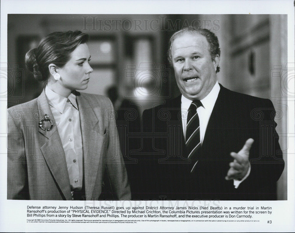 1988 Press Photo Theresa Russell and Ned Beatty,actors in Physical Evidence - Historic Images