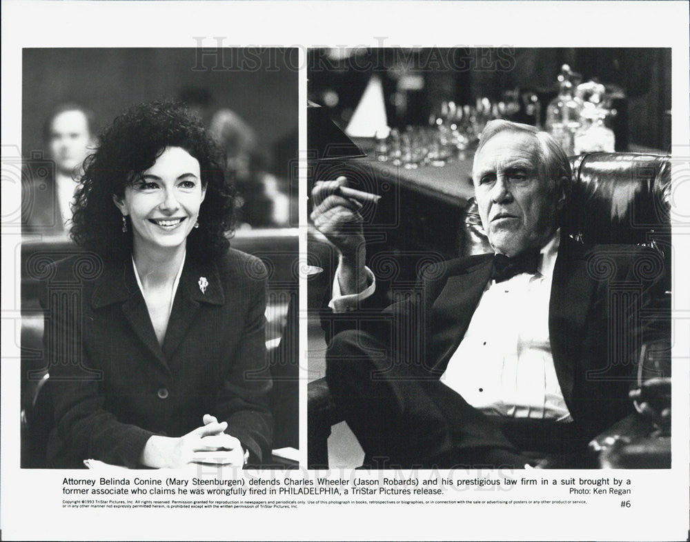 1993 Press Photo Mary Steenbergen Jason Robards PHILADELPHIA - Historic Images