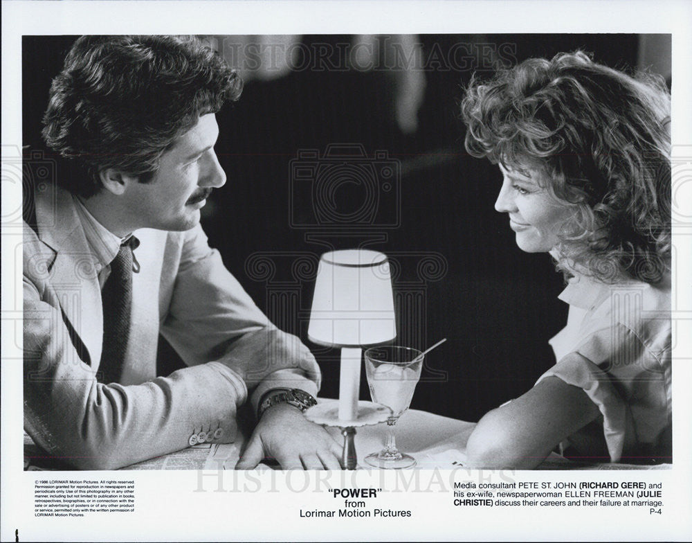 1986 Press Photo Richard Gere and Julie Christie in &quot;Power&quot; - Historic Images