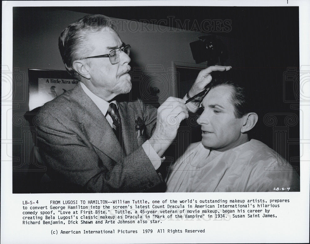 1979 Press Photo William Tuttle George Hamilton Love at First Bite Makeup - Historic Images