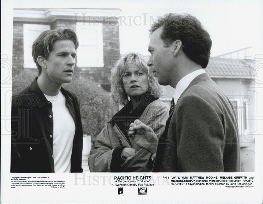 1990 Press Photo Pacific Heights Matthew Modine Melanie Griffith Michael Keaton - Historic Images