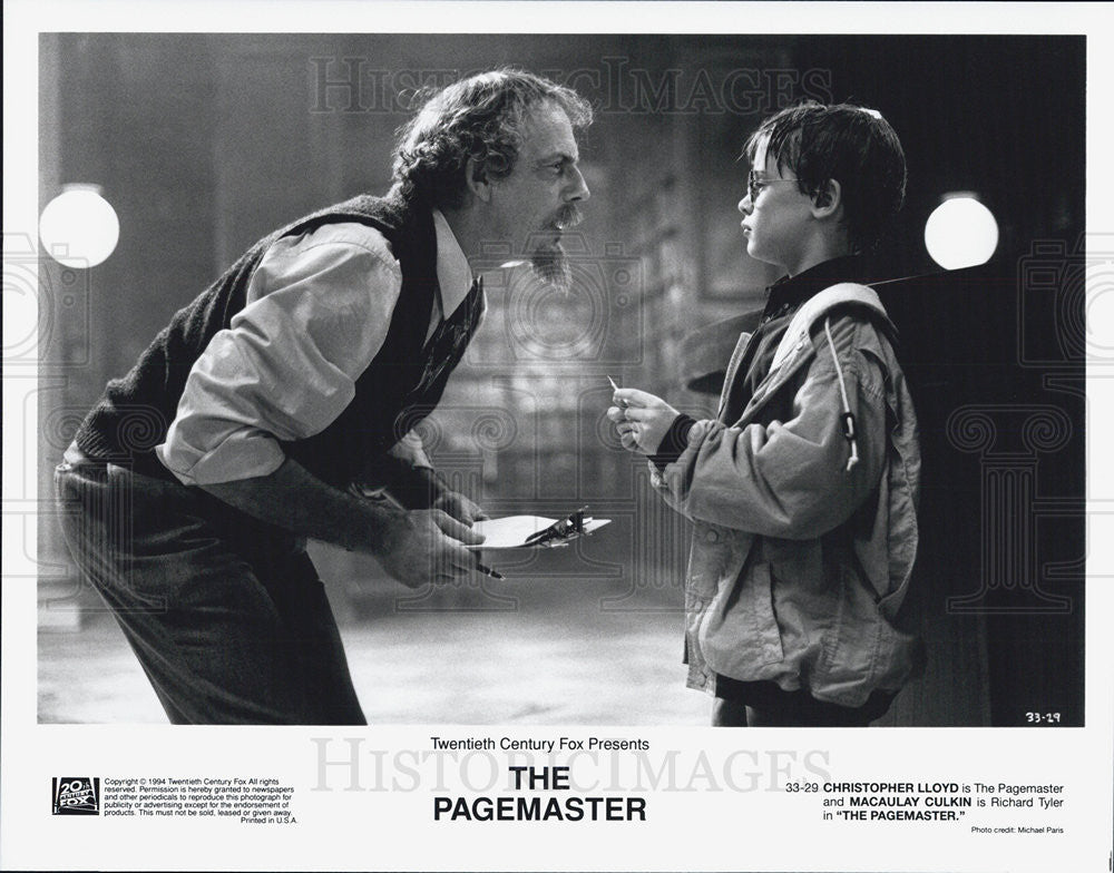 1994 Press Photo Christopher Lloyd, Macaulay Culkin in &quot;The Pagemaster&quot; - Historic Images