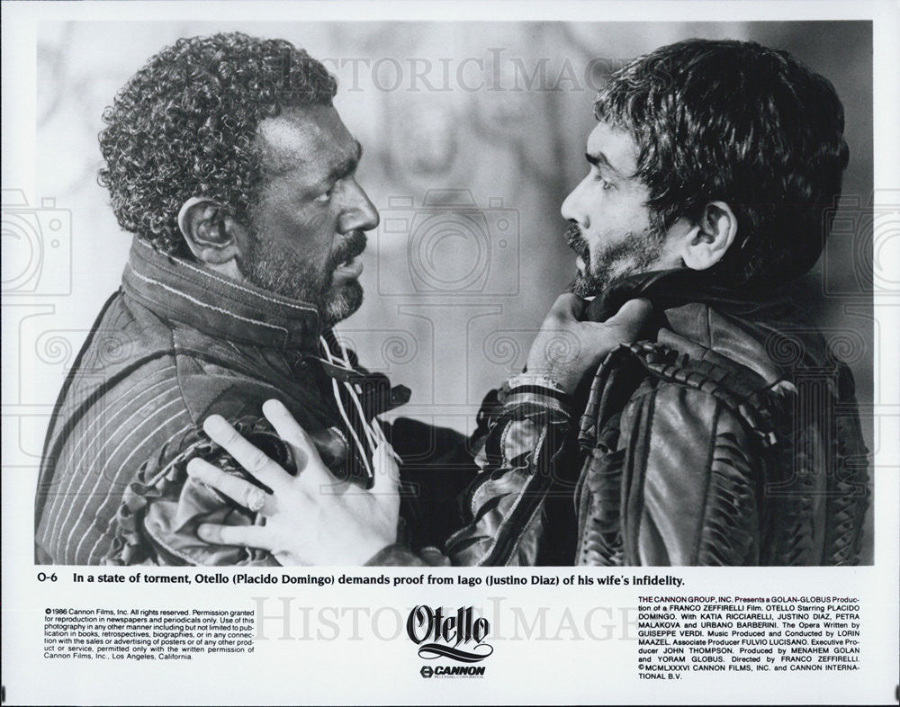 1986 Press Photo Otello Placido Damingo Justino Diaz Iago Opera - Historic Images