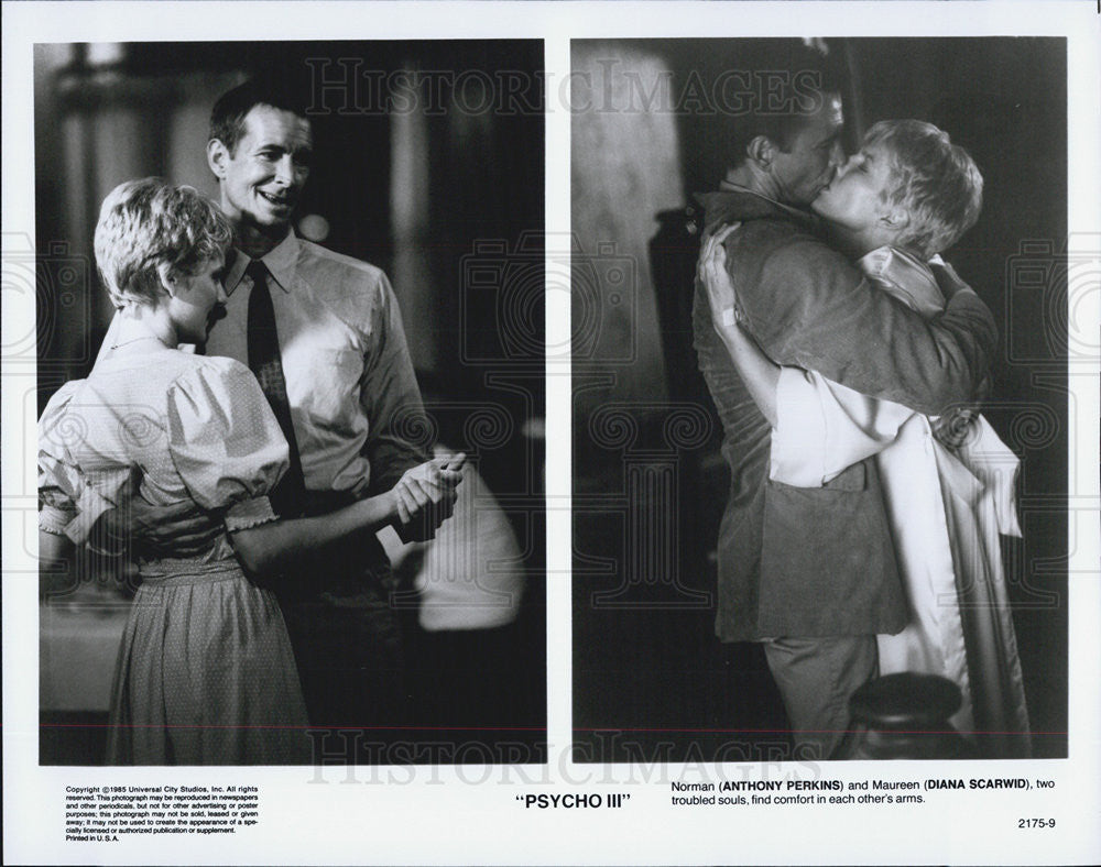 1986 Press Photo of Anthony Perkins and Diana Scarwid in &quot;Psycho III&quot; - Historic Images