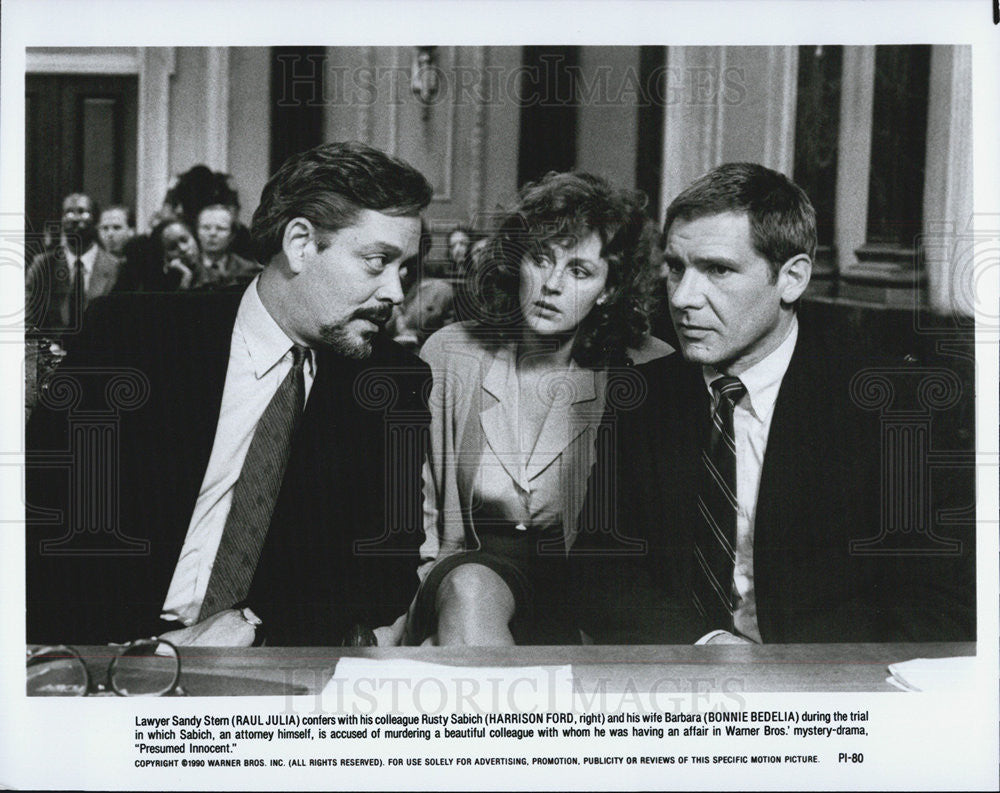 Raul Julia, Harrison Ford, Bonnie Bedelia in Presumed Innocent 1990 ...