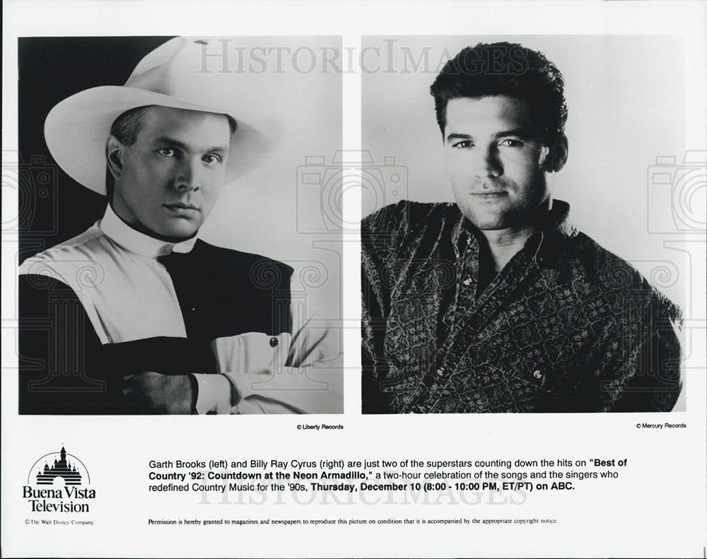 Press Photo Garth Brooks and Billy Ray Cyrus in Best Of Country 92 - countdown a - Historic Images