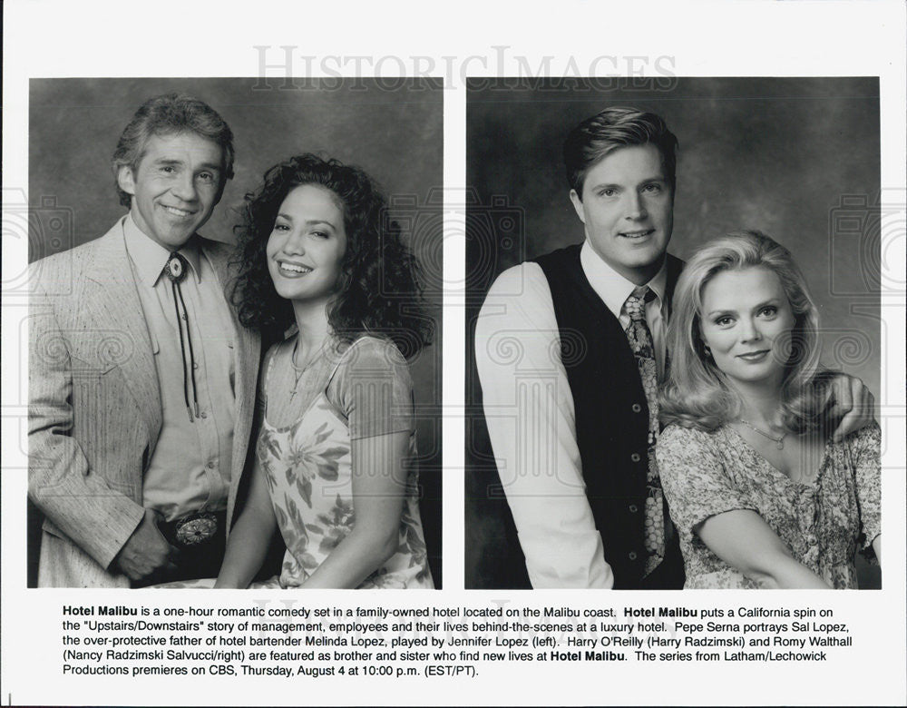 1994 Press Photo &quot;Hotel Malibu&quot;Pepe Serna,Jennifer Lopez,Harry Radzimsky,Nancy Salvucci - Historic Images