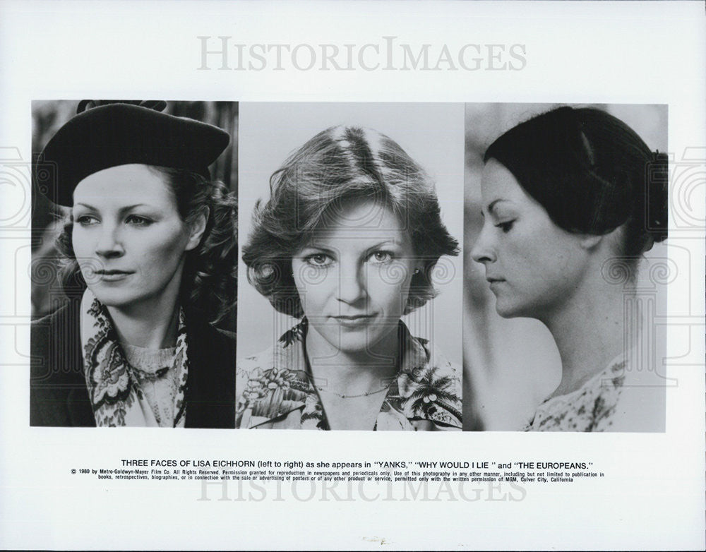 1980 Press Photo Three Faces of Lisa Eichorn in &quot;Yanks&quot;, &quot;Why Would I Lie?&quot; - Historic Images