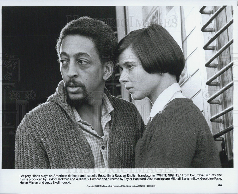 1985 Press Photo Gregory Hines, Isabella Rossellini, White Nights - Historic Images