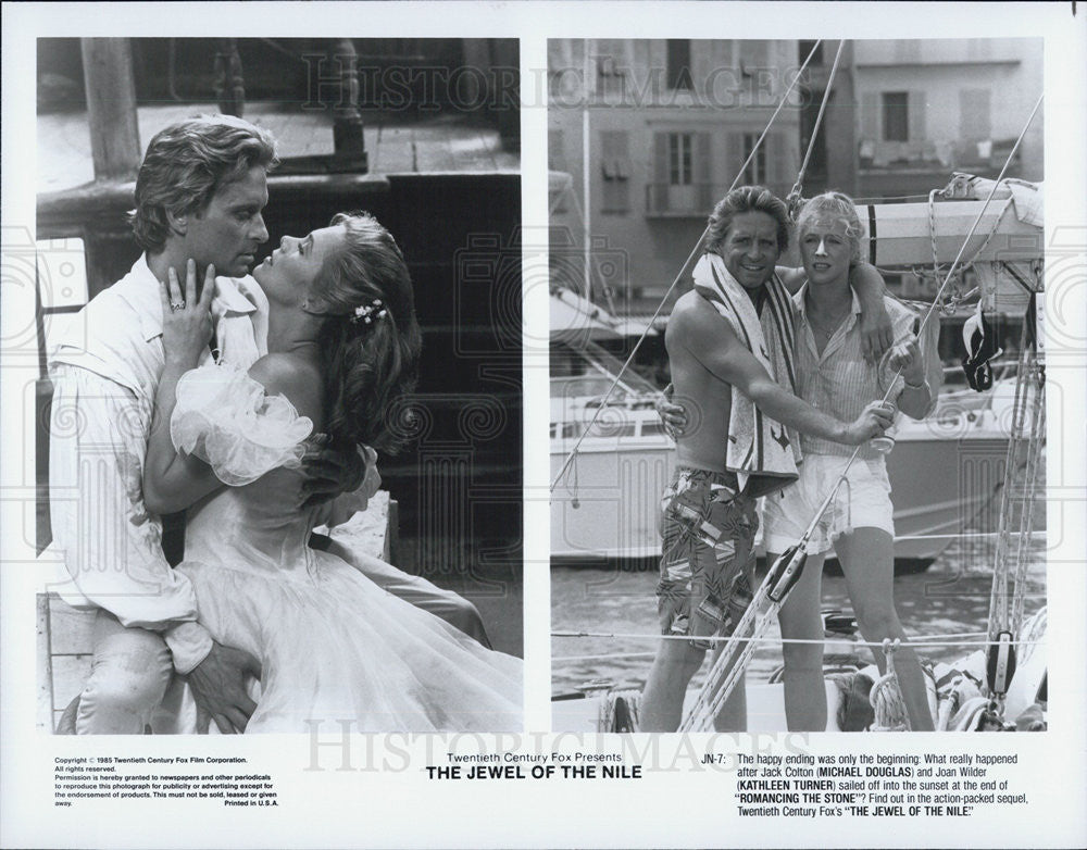 1985 Press Photo Michael Douglas, Kathleen Turner, Jewel of the Nile - Historic Images