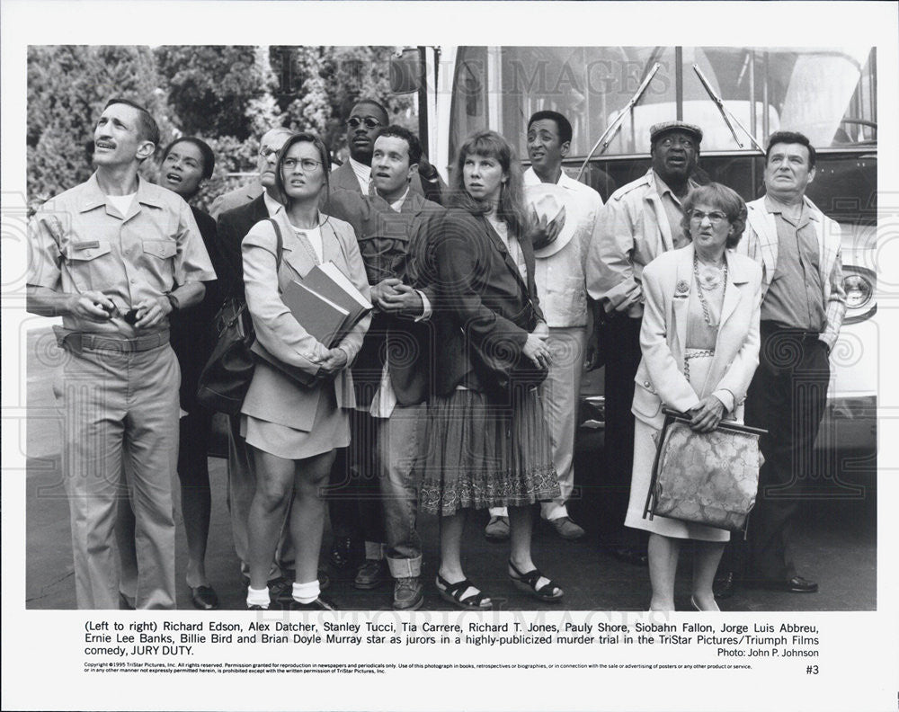 1995 Press Photo Jury Duty Cast Stanley Tucci Tia Carrere Pauly Shore - Historic Images