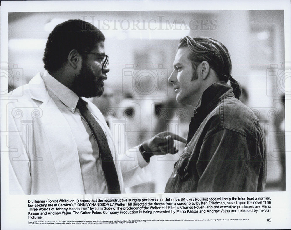 1989 Press Photo Johnny Handsome Mickey Rourke Forest Whitaker TriStar - Historic Images