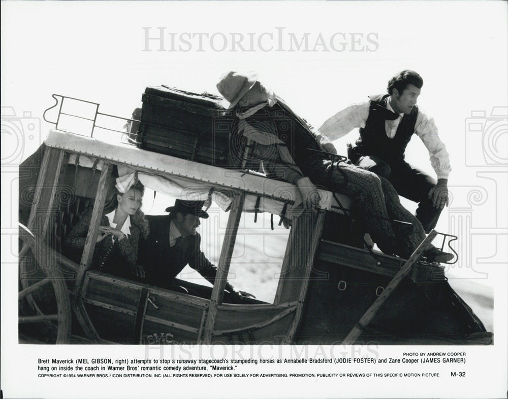 1994 Press Photo Mel Gibson Maverick Jodie Foster Warner Brothers - Historic Images