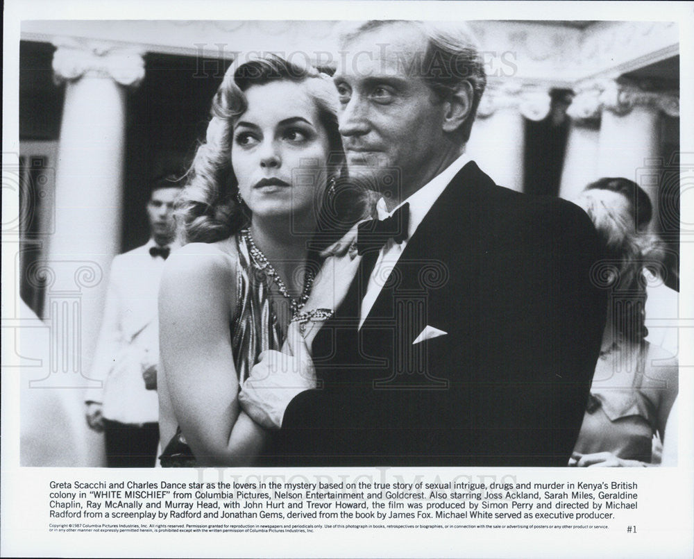 1987 Press Photo Greta Scacchi Actress CharlesDance Actor White Mischief Movie - Historic Images