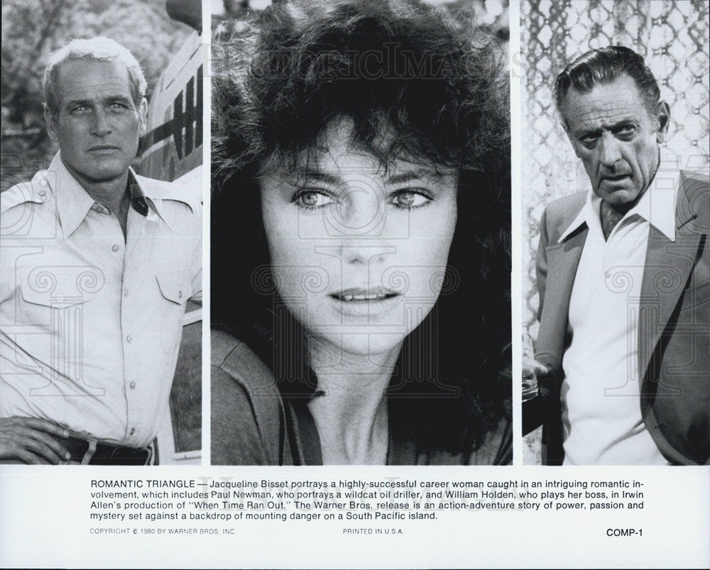 1980 Press Photo Jacqueline Bisset Paul Newman William Holden When Time Ran Out - Historic Images