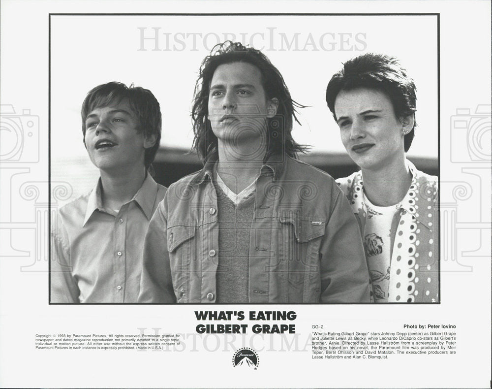 1993 Press Photo Actors Johnny Depp, Juliette Lewis And Leonardo DiCaprio - Historic Images