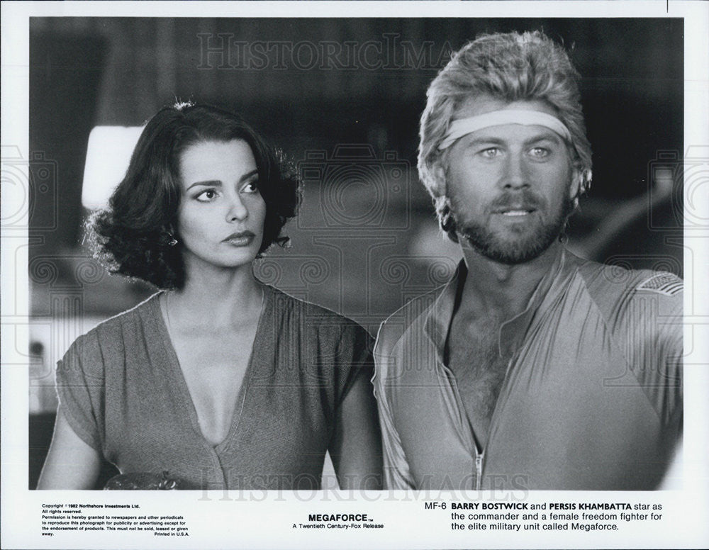 1982 Press Photo Barry Bostwick/Actor/Singer/Persis Khambatta/Actress/Megaforce - Historic Images