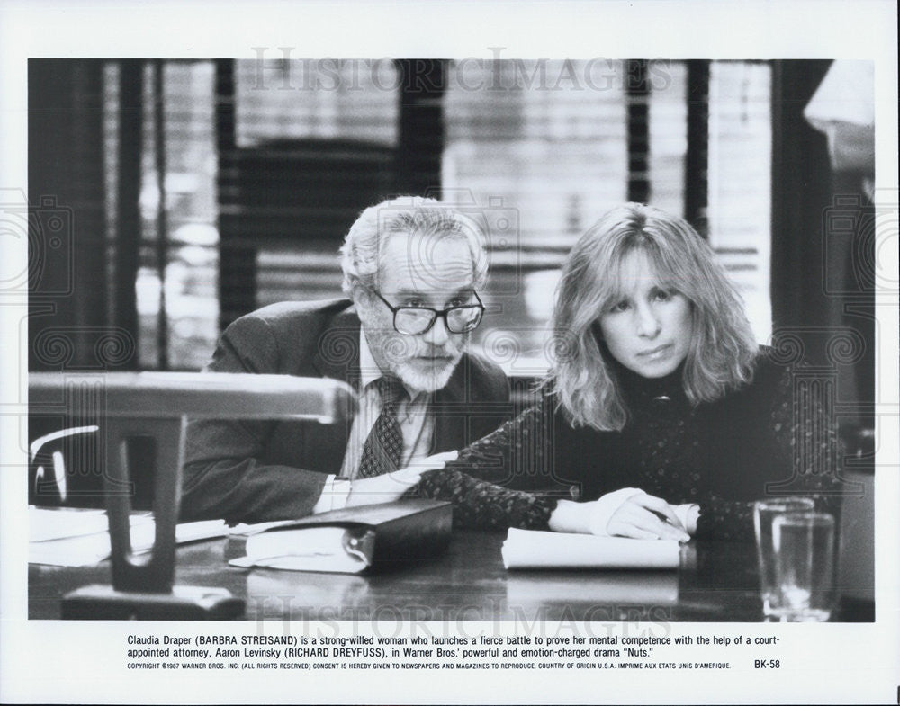 1987 Press Photo Barbra Streisand and Richard Dreyfuss in &quot;Nuts&quot; - Historic Images