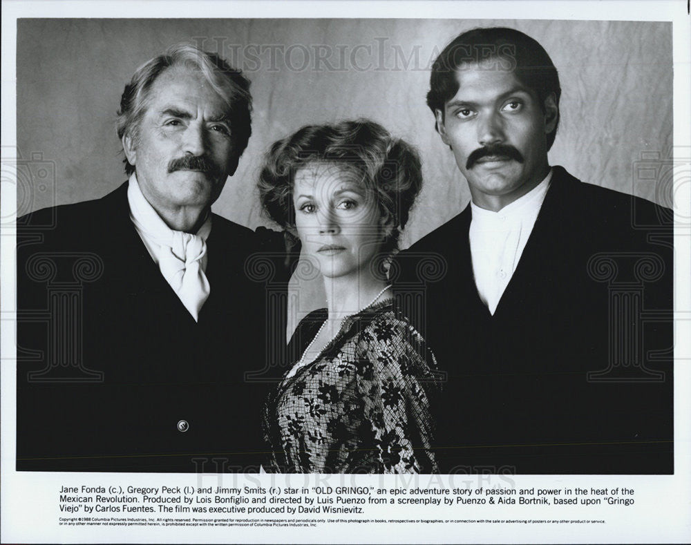 1988 Press Photo Gregory Peck Jane Fonda Jimmy Smits OLD GRINGO - Historic Images