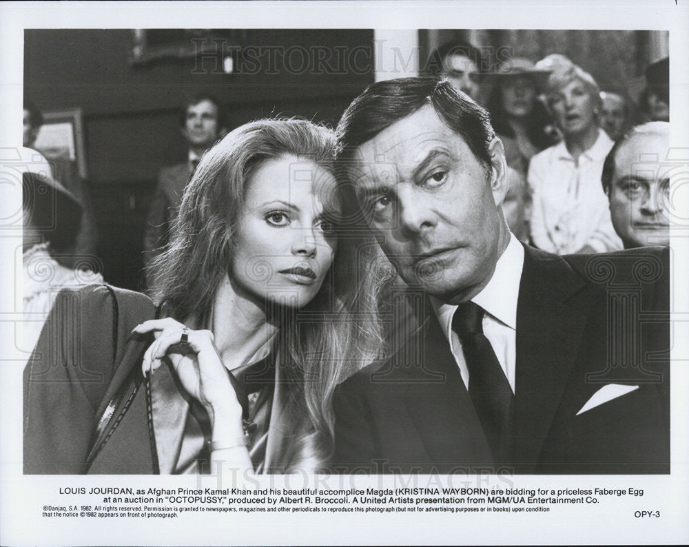 1982 Press Photo Louis Jourdan Kristina Wayborn OCTOPUSSY - Historic Images