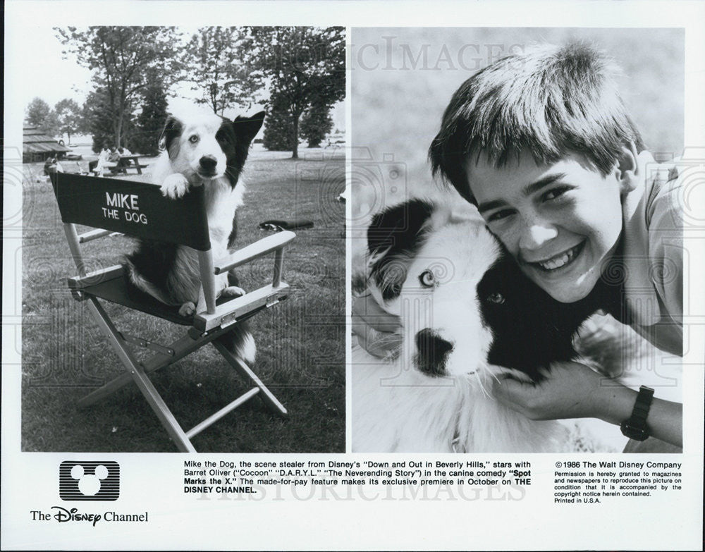 1986 Press Photo Baret Oliver and dog in &quot;Spot Marks The X&quot; - Historic Images