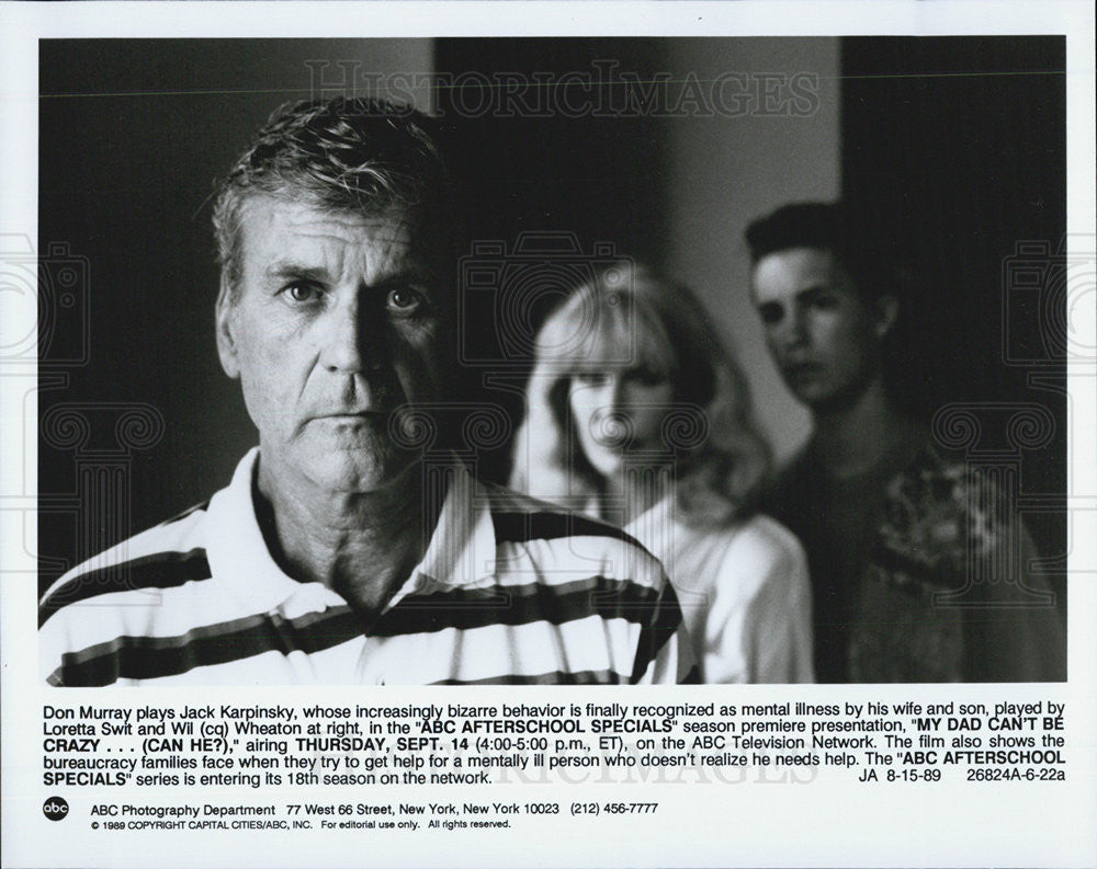 1989 Press Photo Don Murray Loretta Swit Will Wheaton My Dad Can&#39;t Be Crazy Film - Historic Images