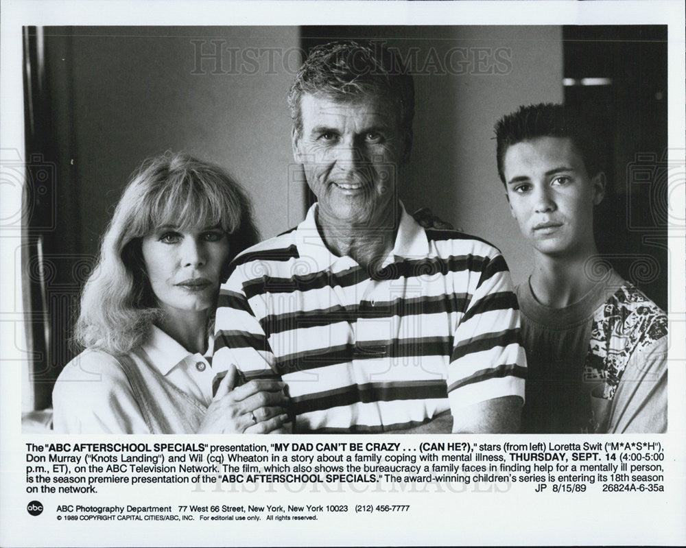 1989 Press Photo Loretta Swit Don Murray Wil Wheaton My Dad Can&#39;t Be Crazy Film - Historic Images