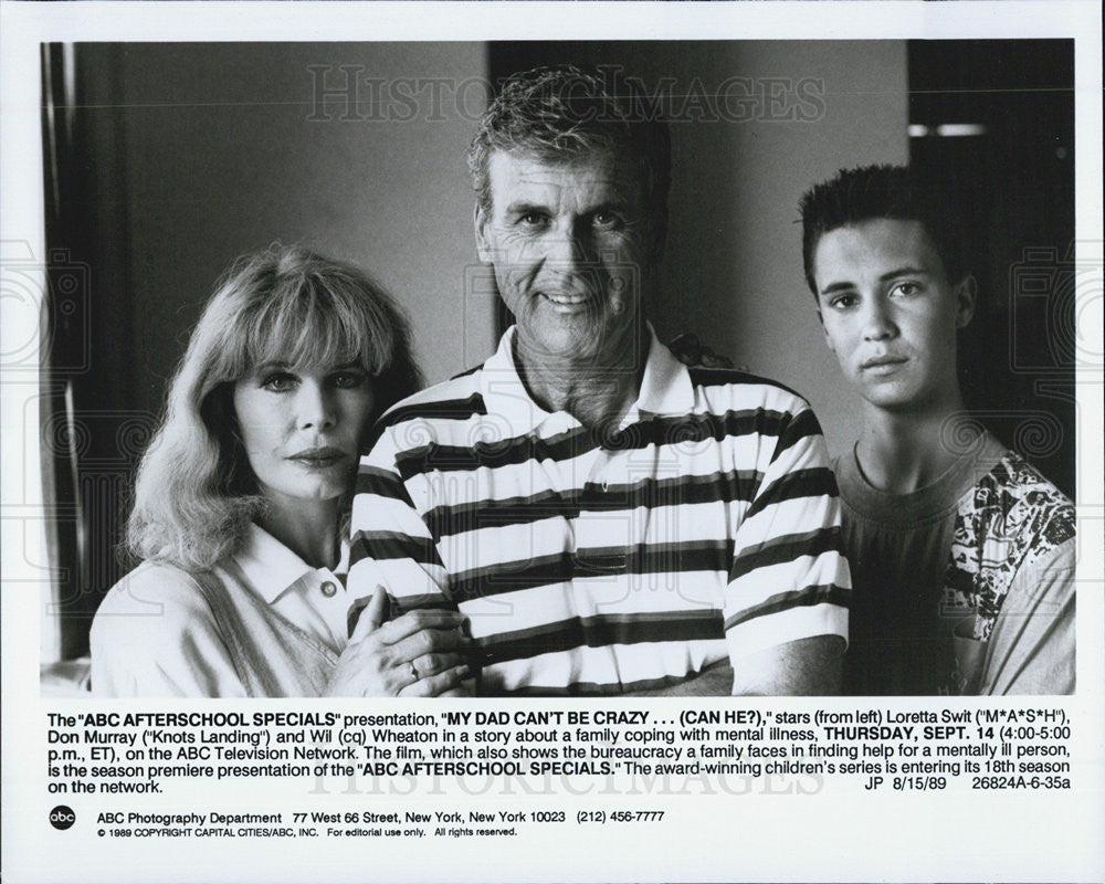 1989 Press Photo Wil Wheaton Loretta Swit Don Murray My Dad Can&#39;t Be Crazy Movie - Historic Images