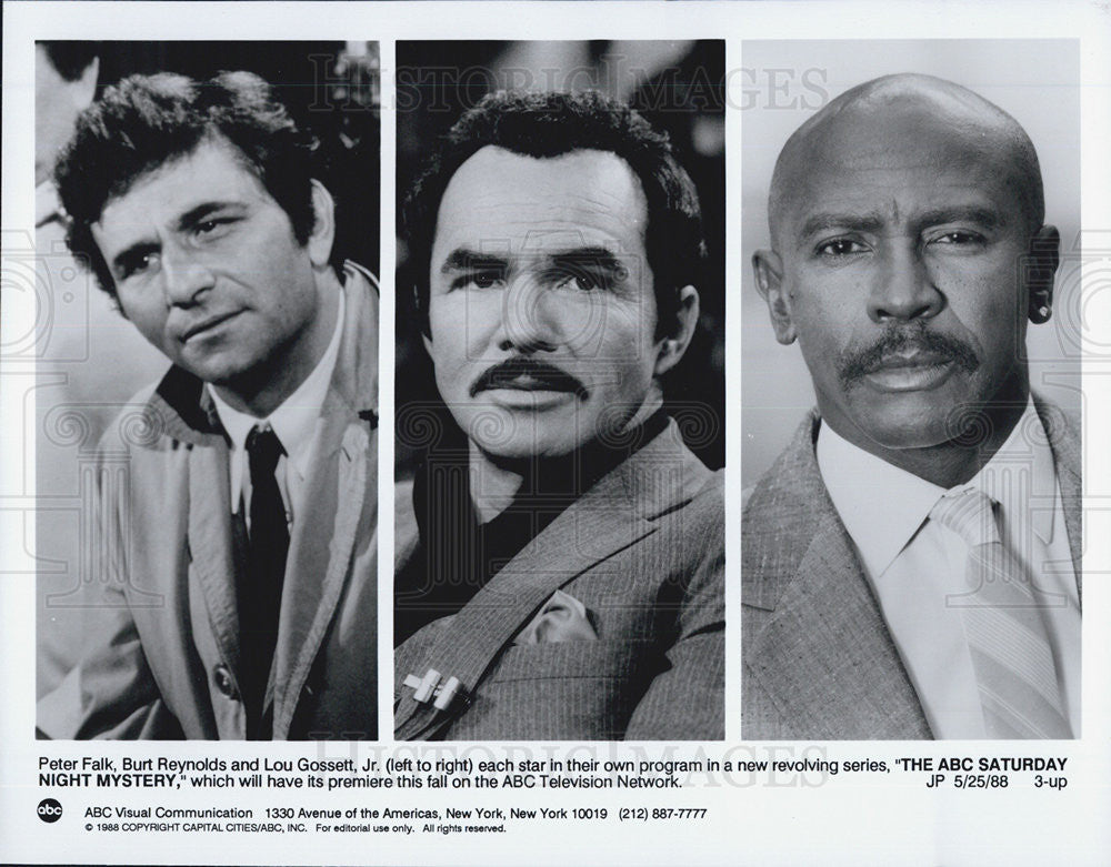 1988 Press Photo Peter Falk, Burt Reynolds, Lou Gossett, Jr. - Historic Images