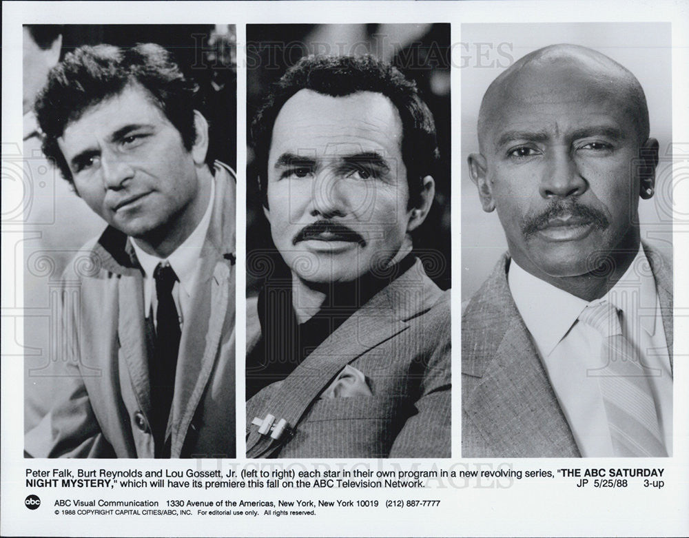 1988 Press Photo Peter Falk, Burt Reynolds, Lou Gossett, Jr. - Historic Images