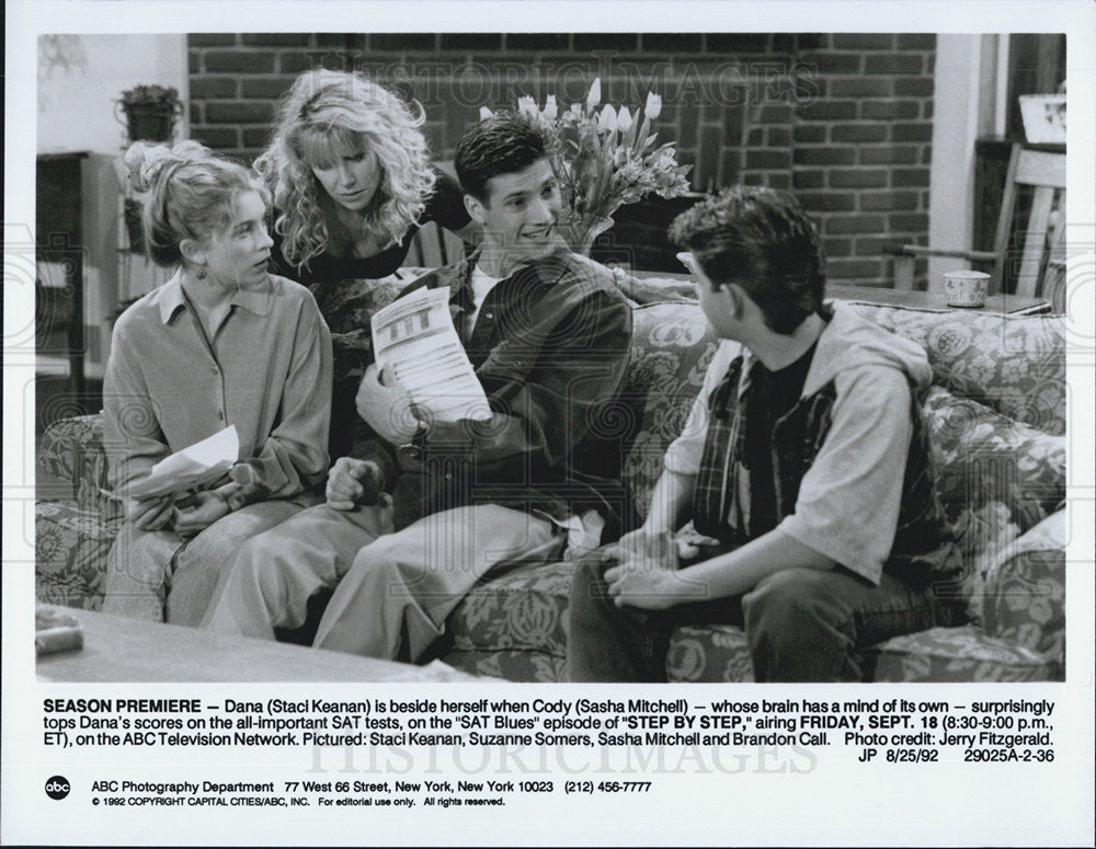 1992 Press Photo Staci Keanan, Sasha Mitchell, Suzanne Somers, Brandon Call - Historic Images