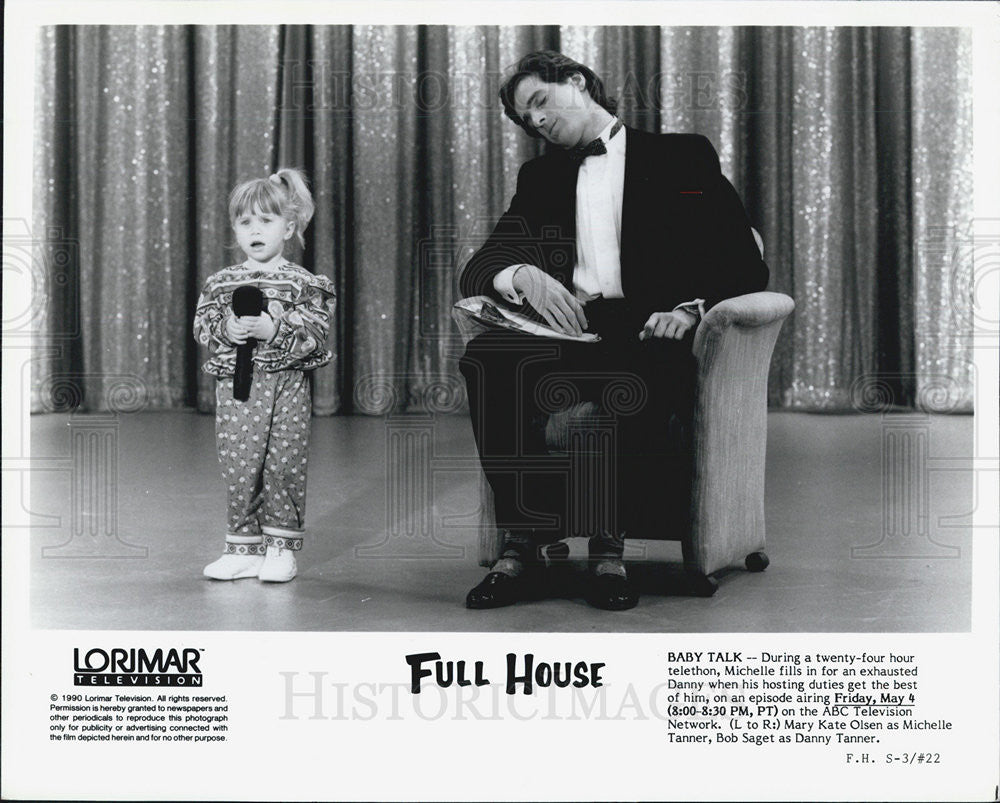 Press Photo Bob Saget and Mary Kate Olsen on Full House - Historic Images