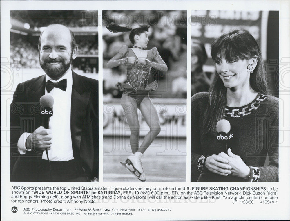 1990 Press Photo Dick Button, Kristi Yamaguchi, Peggy Fleming - Historic Images