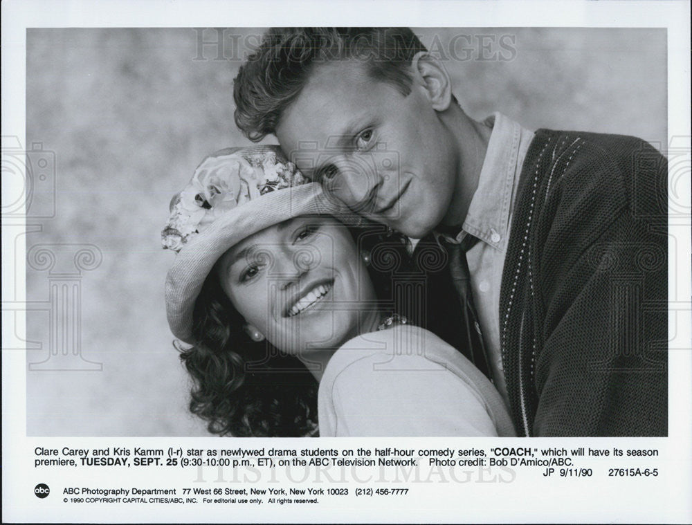 1990 Press Photo Clare Carey and Kris Kamm in Coach - Historic Images