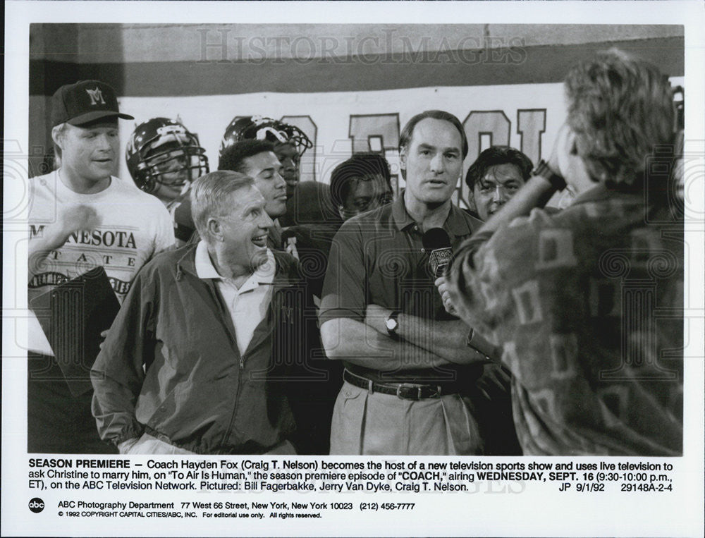 1992 Press Photo Craig T. Nelson Bill Faberbakke Jerry Van Dyke Coach Sitcom - Historic Images