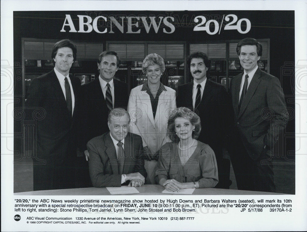 1988 Press Photo Bob Brown, John Stossel, Hugh Downs and Barbara Walters in 20/2 - Historic Images