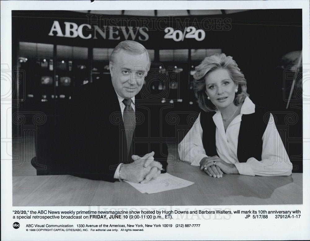 1988 Press Photo Barbara Walters, Hugh Downs, 20/20 ABC News - Historic Images