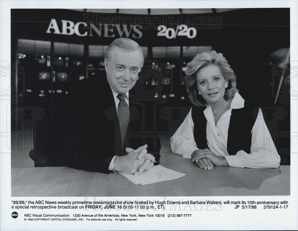 1988 Press Photo Hugh Downs, Barbara Walters, ABC News 20/20 - Historic Images