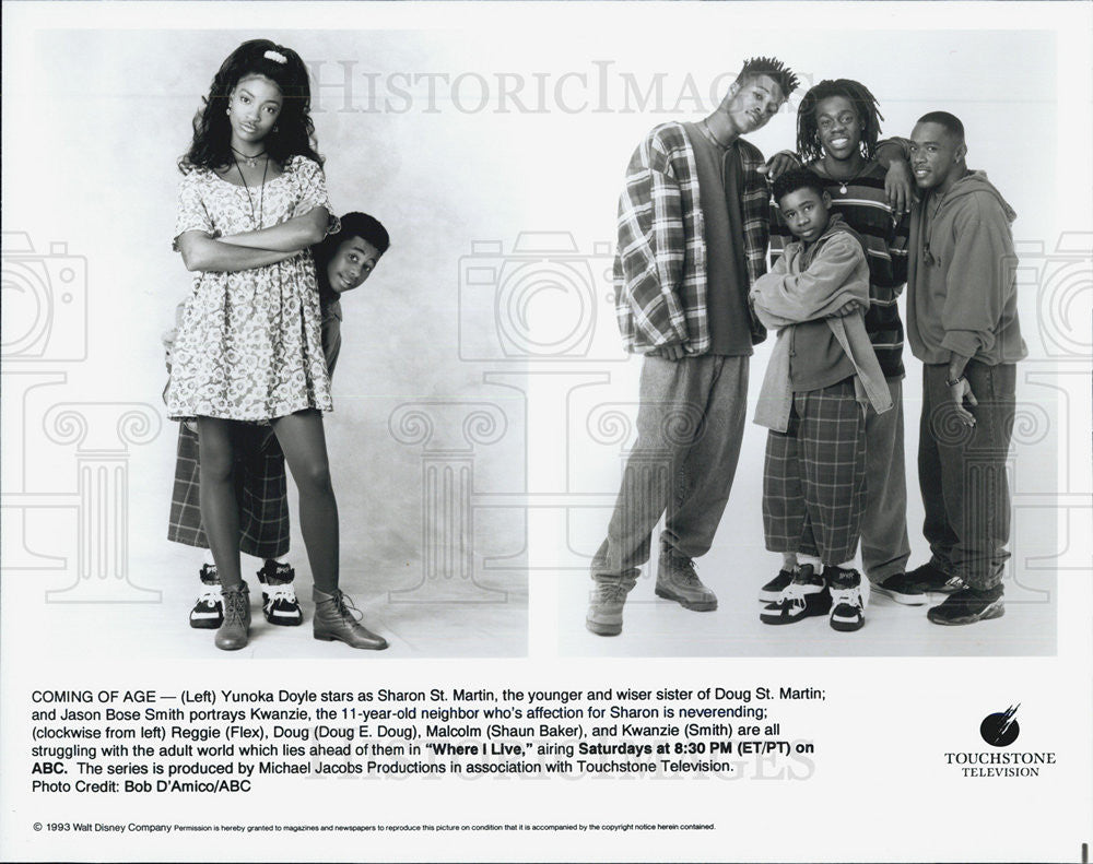 1993 Press Photo Yunoka Soyle, Doug E Doug, Shaun Baker, Smtih, Where I Live - Historic Images