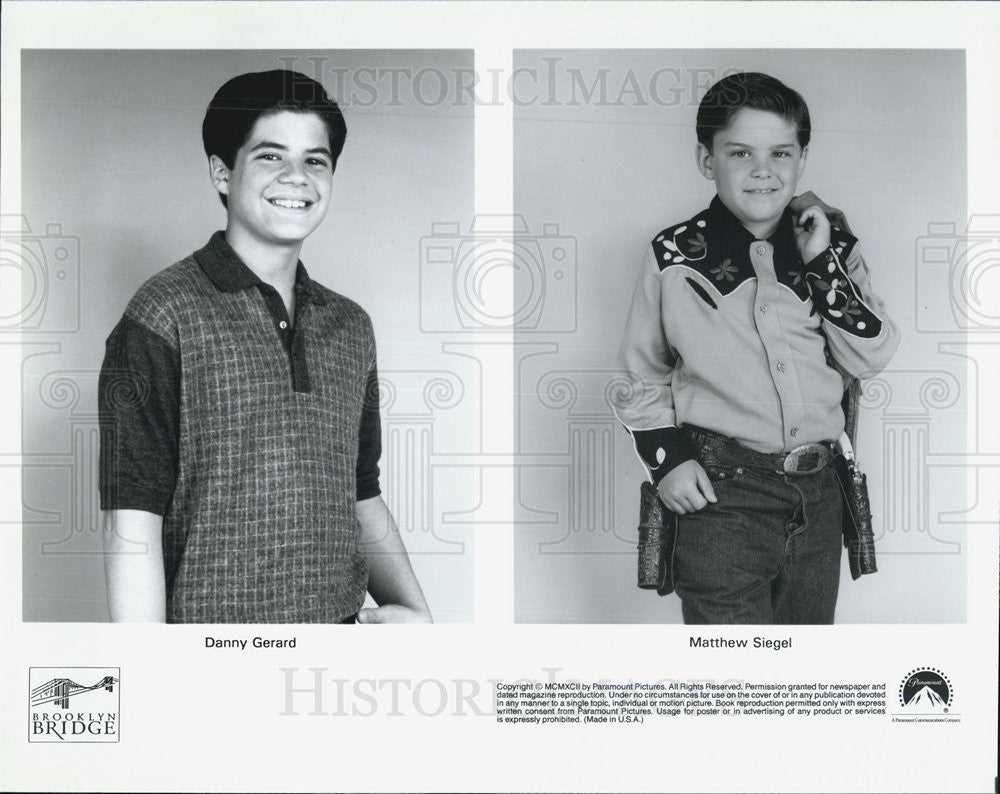 1992 Press Photo Danny Gerard/Matthew Siegel/Child Actors/Brooklyn Bridge - Historic Images