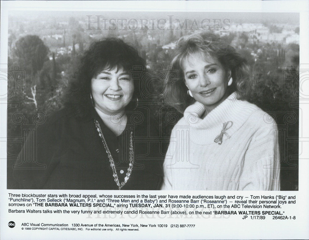 1989PressPhoto Roseanne Barr and Barbara Walters on &quot;The Barbara Walter&#39;s Specl - Historic Images