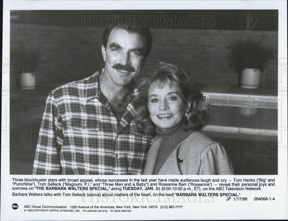 1989 Press Photo Tom Selleck &amp; Barbara Walters &quot;the Barbara Walters Special&quot; - Historic Images