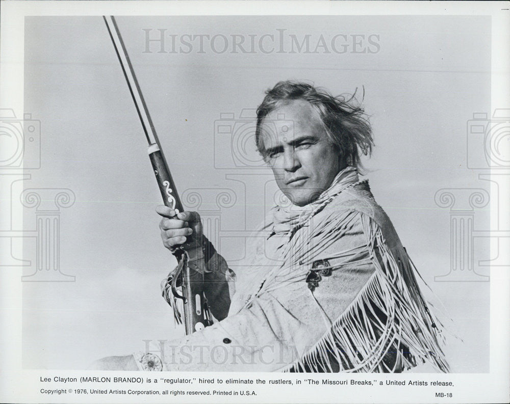 1976 Press Photo Marlon Brandon Actor Missouri Breaks Action Movie Film - Historic Images