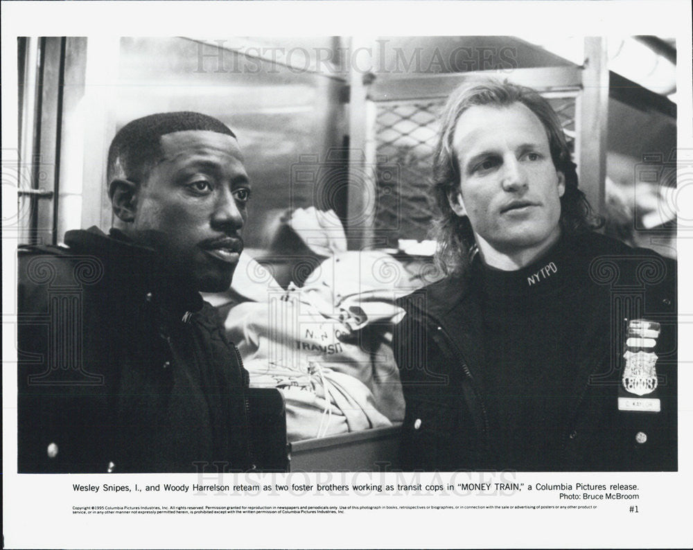 1995 Press Photo Wesley Snipes Actor Woody Harrelson Money Train Action Film - Historic Images