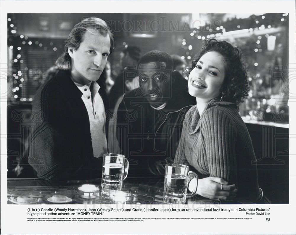 1995 Press Photo Woody Harrelson Wesley Snipes Jennifer Lopez Money Train Film - Historic Images