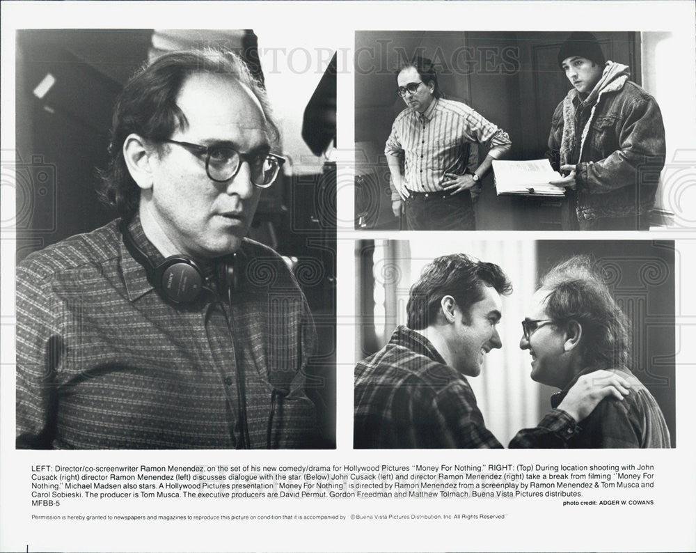 Press Photo Director Ramon Menendez with Actor John Cusack, &quot;Money For Nothing&quot; - Historic Images