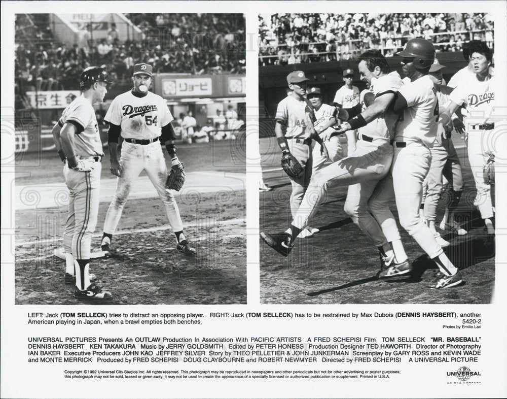 1992 Press Photo Tom Selleck, Dennis Haysbert in &quot;Mr. Baseball&quot; - Historic Images