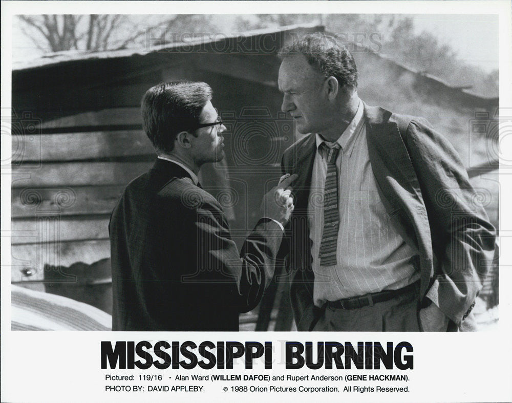 1988 Press Photo Willem Dafoe, Gene Hackman in &quot;Mississippi Burning&quot; - Historic Images